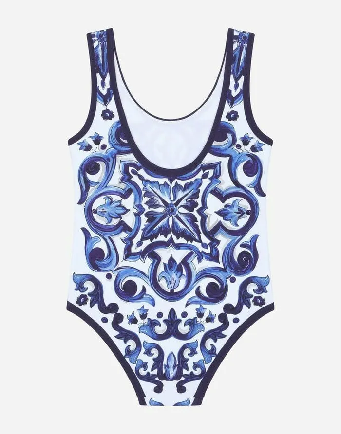 Dolce and Gabbana Beachwear Children Majolicaprint Onepiece Swimsuit Multicolor Dolce and Gabbana Beachwear Children Majolicaprint Onepiece Swimsuit Multicolor
