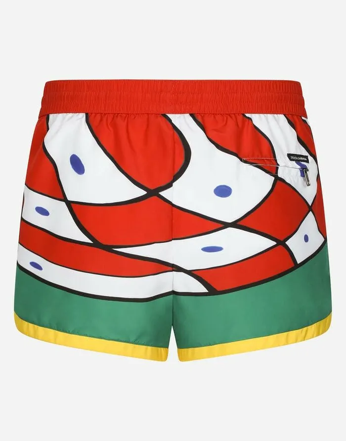 Dolce and Gabbana Beachwear Men Carrettoprint Swim Shorts Green Dolce and Gabbana Beachwear Men Carrettoprint Swim Shorts Green