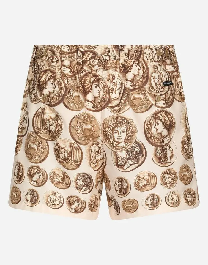 Dolce and Gabbana Beachwear Men Coin Print Swim Shorts White Dolce and Gabbana Beachwear Men Coin Print Swim Shorts White
