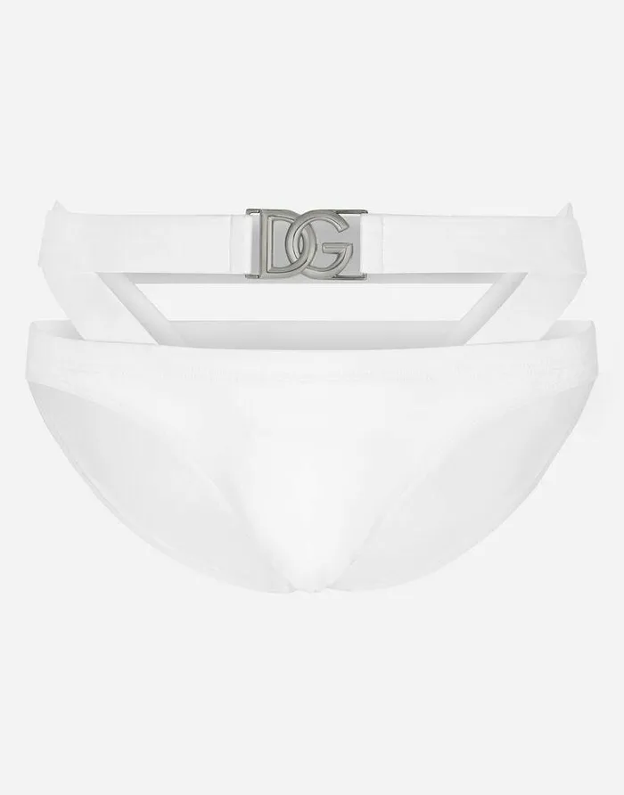 Dolce and Gabbana Beachwear Men Swim Briefs With Highcut Leg And DG Hardware White Dolce and Gabbana Beachwear Men Swim Briefs With Highcut Leg And DG Hardware White