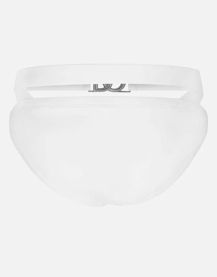 Dolce and Gabbana Beachwear Men Swim Briefs With Highcut Leg And DG Hardware White Dolce and Gabbana Beachwear Men Swim Briefs With Highcut Leg And DG Hardware White