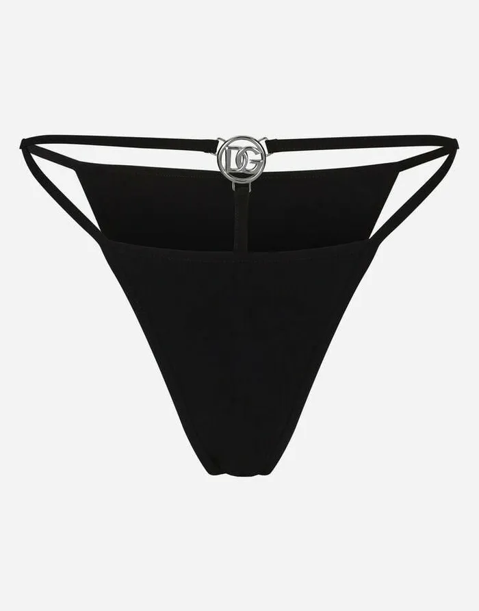 Dolce and Gabbana Beachwear Women Bikini Bottoms With Cutout And DG Logo Black Dolce and Gabbana Beachwear Women Bikini Bottoms With Cutout And DG Logo Black