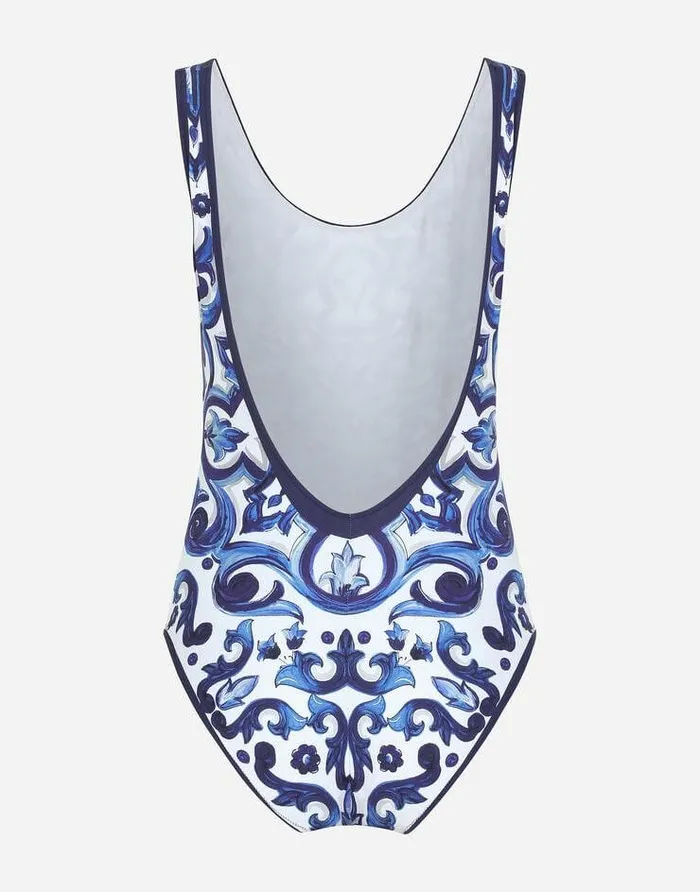 Dolce and Gabbana Beachwear Women Majolica Print Racing Swimsuit Multicolor Dolce and Gabbana Beachwear Women Majolica Print Racing Swimsuit Multicolor