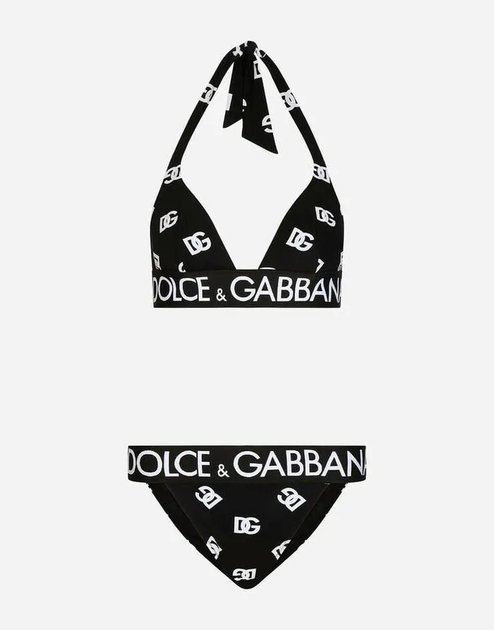 Dolce and Gabbana Beachwear Women Triangle Bikini With Allover DG Logo Print Multicolor Dolce and Gabbana Beachwear Women Triangle Bikini With Allover DG Logo Print Multicolor