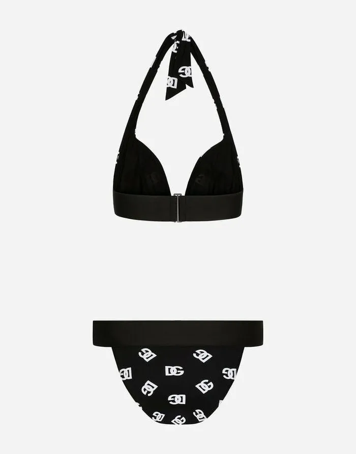 Dolce and Gabbana Beachwear Women Triangle Bikini With Allover DG Logo Print Multicolor Dolce and Gabbana Beachwear Women Triangle Bikini With Allover DG Logo Print Multicolor