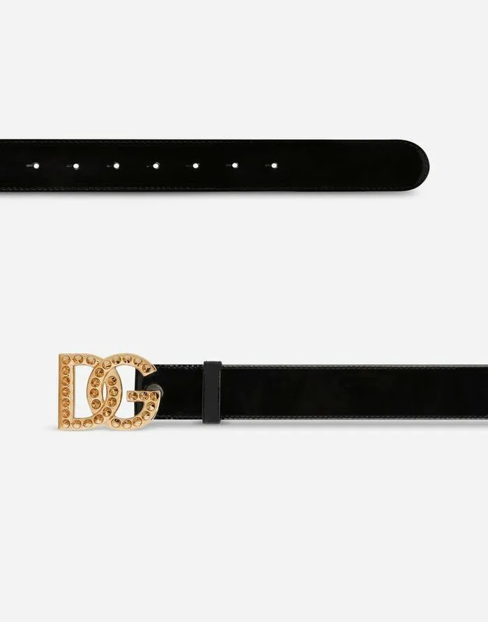 Dolce and Gabbana Belts Women Polished Calfskin Belt With DG Logo Black Dolce and Gabbana Belts Women Polished Calfskin Belt With DG Logo Black