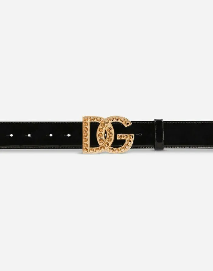 Dolce and Gabbana Belts Women Polished Calfskin Belt With DG Logo Black Dolce and Gabbana Belts Women Polished Calfskin Belt With DG Logo Black