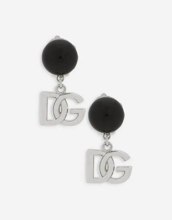 Dolce and Gabbana Bijoux Women Earrings With DG Logo And Ball Details Black