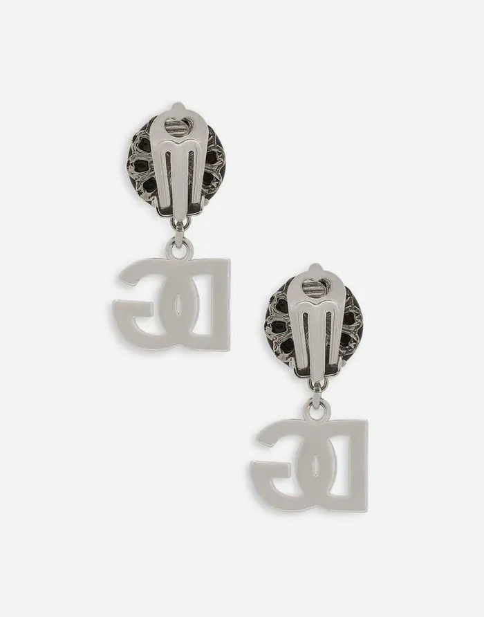 Dolce and Gabbana Bijoux Women Earrings With DG Logo And Ball Details Black Dolce and Gabbana Bijoux Women Earrings With DG Logo And Ball Details Black