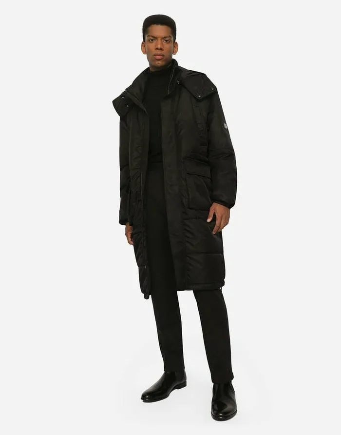 Dolce and Gabbana Coats And Jackets Men Nylon Jacket With Hood And Branded Tag Black Dolce and Gabbana Coats And Jackets Men Nylon Jacket With Hood And Branded Tag Black
