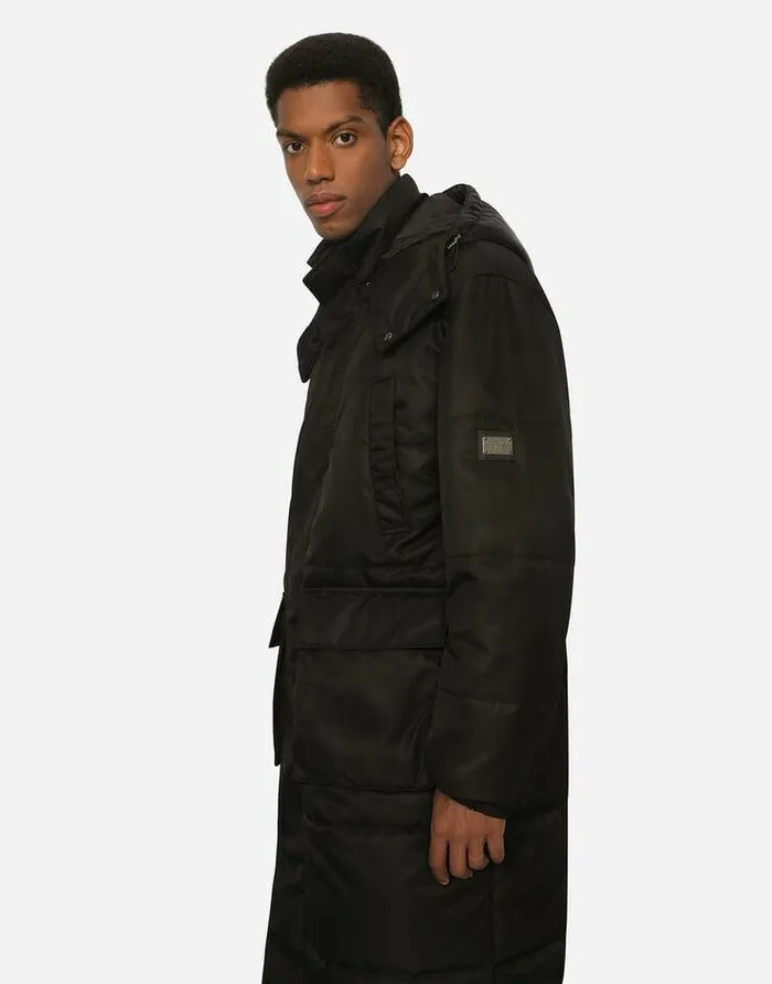 Dolce and Gabbana Coats And Jackets Men Nylon Jacket With Hood And Branded Tag Black Dolce and Gabbana Coats And Jackets Men Nylon Jacket With Hood And Branded Tag Black