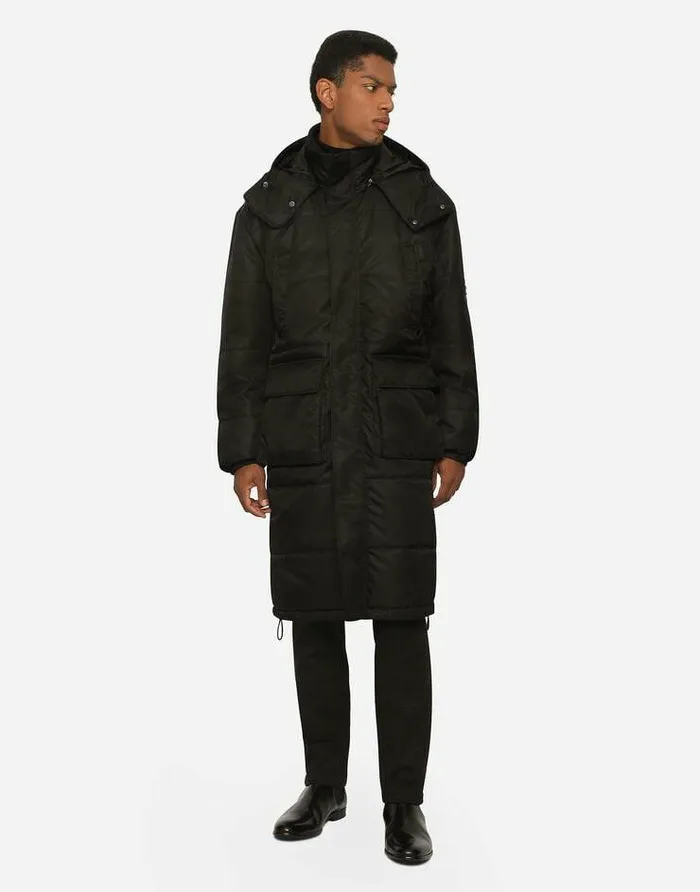 Dolce and Gabbana Coats And Jackets Men Nylon Jacket With Hood And Branded Tag Black Dolce and Gabbana Coats And Jackets Men Nylon Jacket With Hood And Branded Tag Black