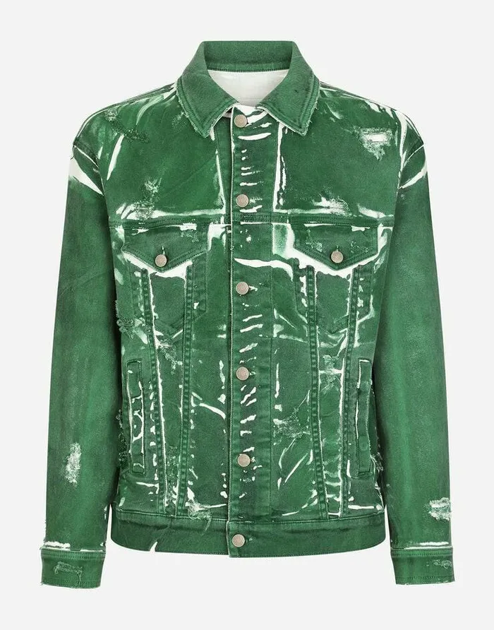 Dolce and Gabbana Coats And Jackets Men Overdyed Stretch Denim Jacket Green