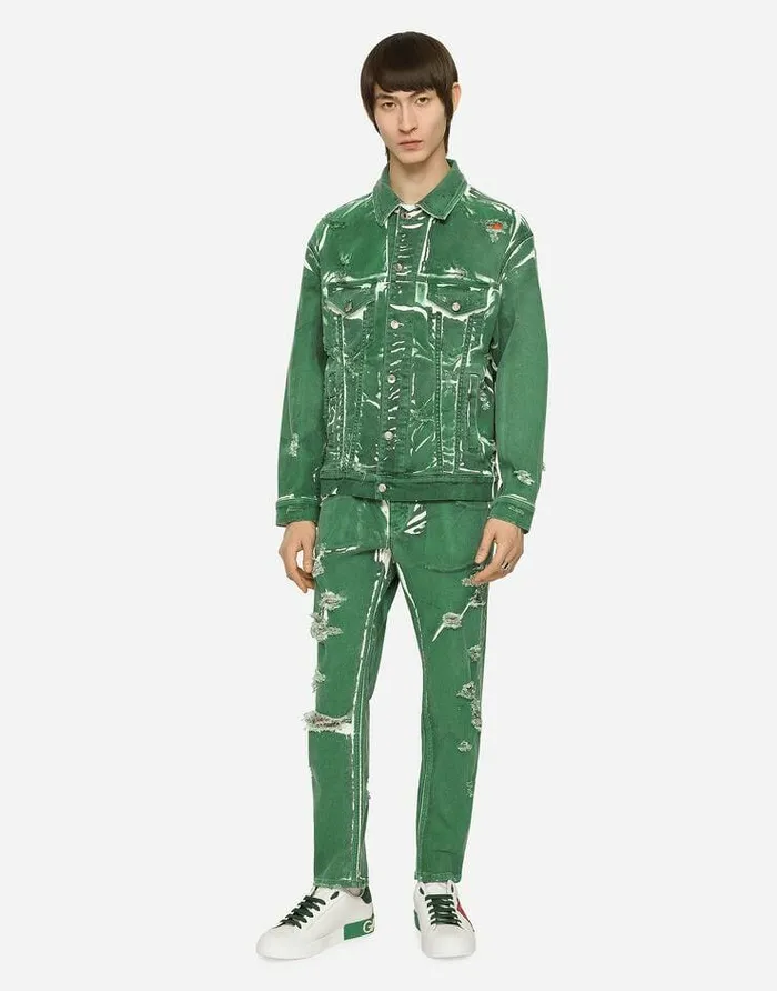 Dolce and Gabbana Coats And Jackets Men Overdyed Stretch Denim Jacket Green Dolce and Gabbana Coats And Jackets Men Overdyed Stretch Denim Jacket Green