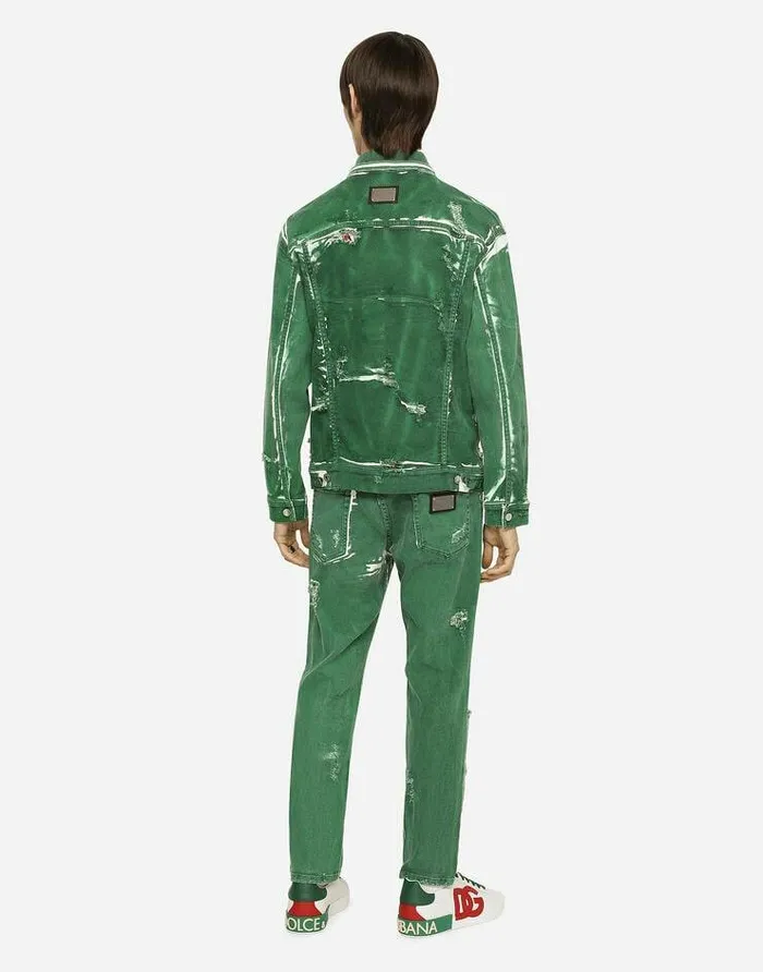 Dolce and Gabbana Coats And Jackets Men Overdyed Stretch Denim Jacket Green Dolce and Gabbana Coats And Jackets Men Overdyed Stretch Denim Jacket Green