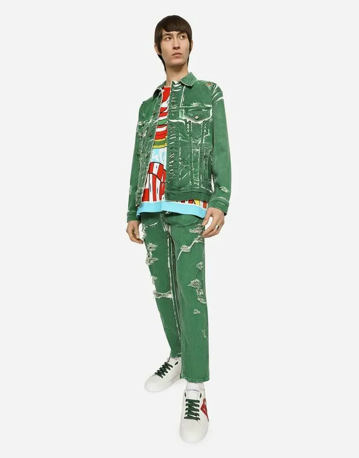 Dolce and Gabbana Coats And Jackets Men Overdyed Stretch Denim Jacket Green Dolce and Gabbana Coats And Jackets Men Overdyed Stretch Denim Jacket Green