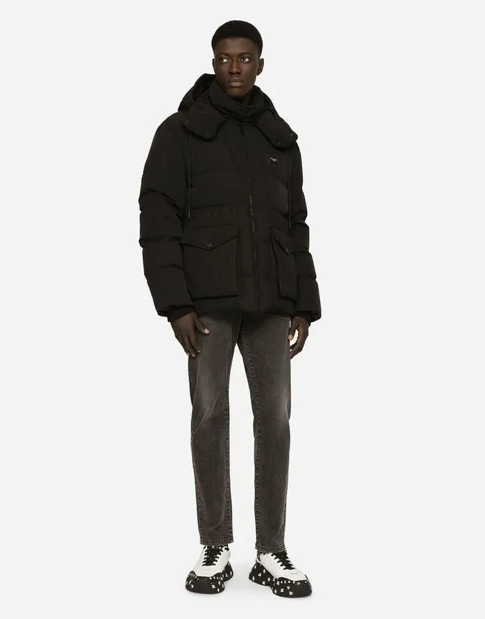 Dolce and Gabbana Coats And Jackets Men Quilted Jacket With Hood And Branded Tag Black Dolce and Gabbana Coats And Jackets Men Quilted Jacket With Hood And Branded Tag Black