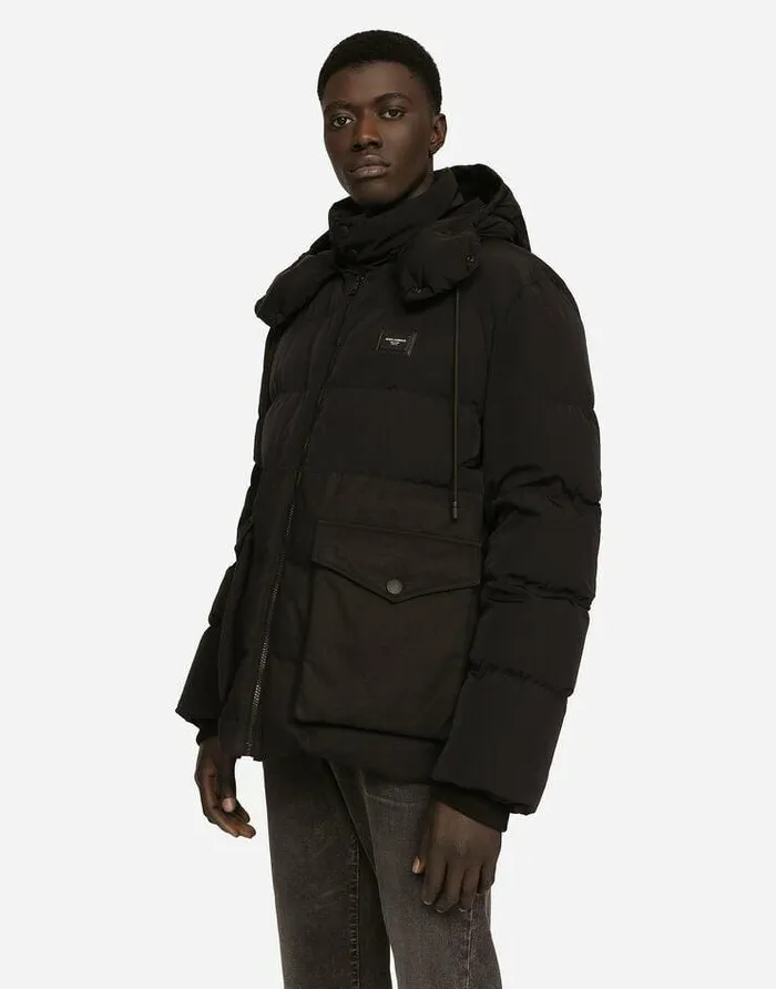 Dolce and Gabbana Coats And Jackets Men Quilted Jacket With Hood And Branded Tag Black Dolce and Gabbana Coats And Jackets Men Quilted Jacket With Hood And Branded Tag Black