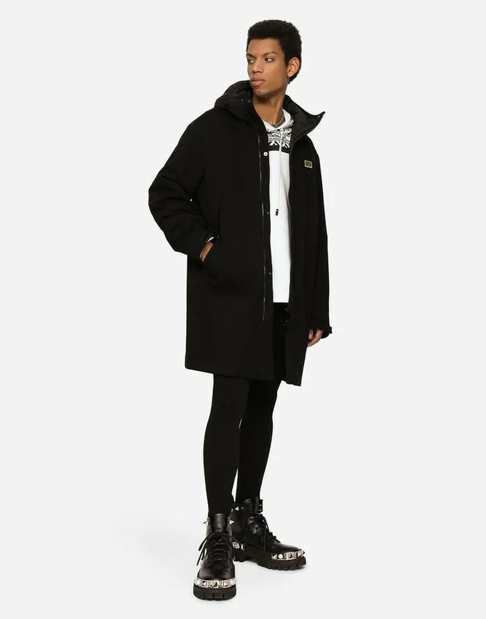 Dolce and Gabbana Coats And Jackets Men Stretch Jersey Parka With Hood And Tag Multicolor Dolce and Gabbana Coats And Jackets Men Stretch Jersey Parka With Hood And Tag Multicolor