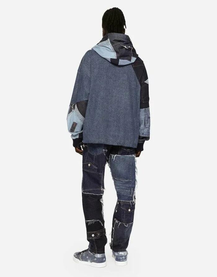 Dolce and Gabbana Coats And Jackets Men Stretch Patchwork Denim Hoodie Multicolor Dolce and Gabbana Coats And Jackets Men Stretch Patchwork Denim Hoodie Multicolor
