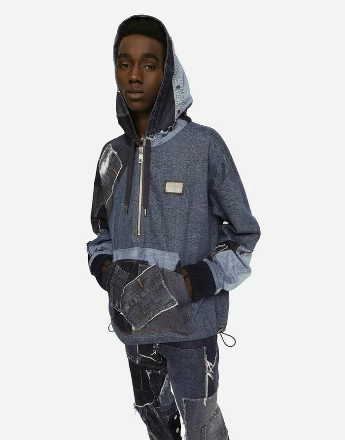 Dolce and Gabbana Coats And Jackets Men Stretch Patchwork Denim Hoodie Multicolor Dolce and Gabbana Coats And Jackets Men Stretch Patchwork Denim Hoodie Multicolor