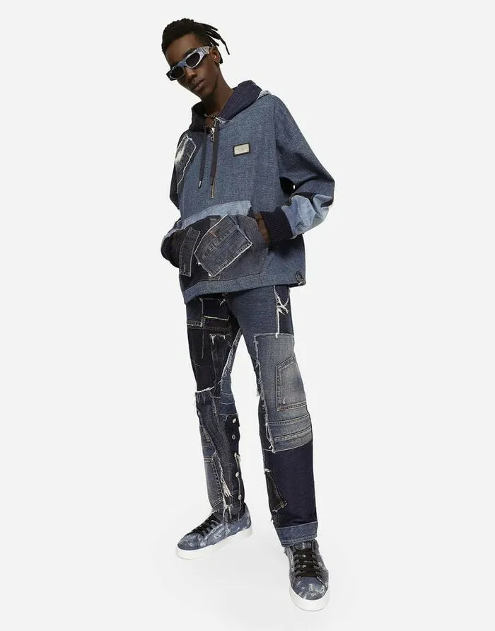 Dolce and Gabbana Coats And Jackets Men Stretch Patchwork Denim Hoodie Multicolor Dolce and Gabbana Coats And Jackets Men Stretch Patchwork Denim Hoodie Multicolor
