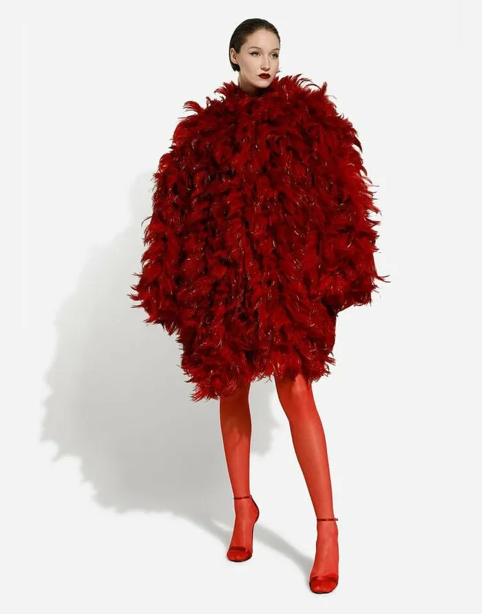 Dolce and Gabbana Coats And Jackets Women Organza Coat With Rooster Feather Embellishment Multicolor Dolce and Gabbana Coats And Jackets Women Organza Coat With Rooster Feather Embellishment Multicolor
