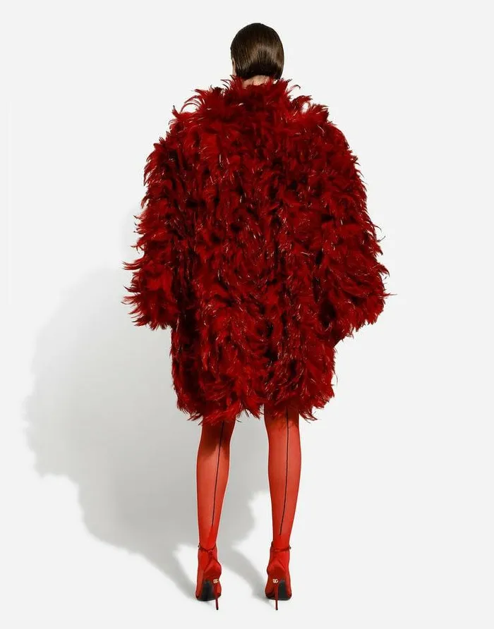 Dolce and Gabbana Coats And Jackets Women Organza Coat With Rooster Feather Embellishment Multicolor Dolce and Gabbana Coats And Jackets Women Organza Coat With Rooster Feather Embellishment Multicolor