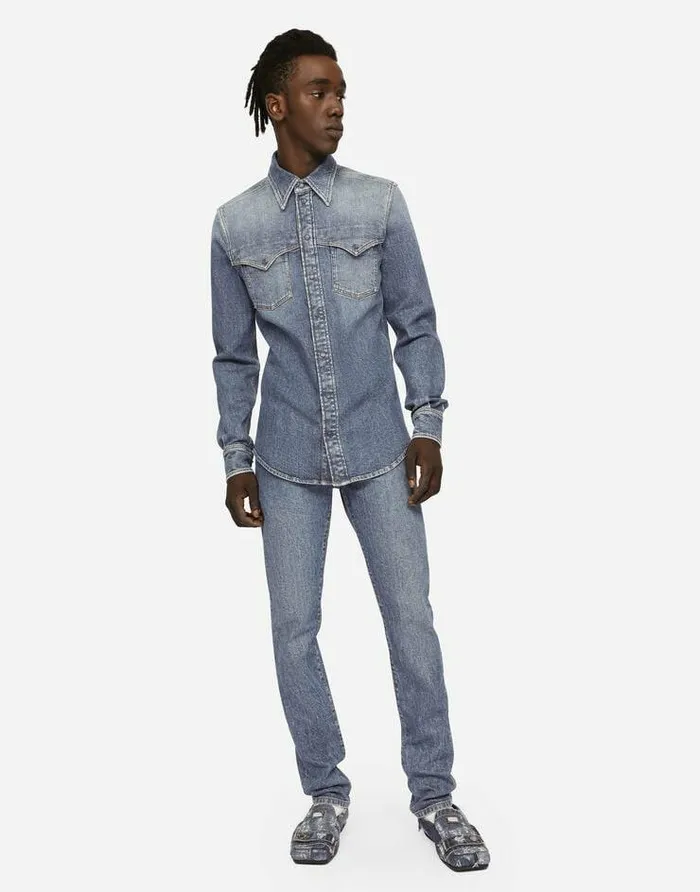 Dolce and Gabbana Denim Men Light Blue Wash Stretch Denim Shirt Multicolor Dolce and Gabbana Denim Men Light Blue Wash Stretch Denim Shirt Multicolor