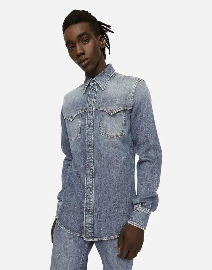 Dolce and Gabbana Denim Men Light Blue Wash Stretch Denim Shirt Multicolor Dolce and Gabbana Denim Men Light Blue Wash Stretch Denim Shirt Multicolor