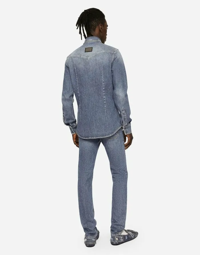 Dolce and Gabbana Denim Men Light Blue Wash Stretch Denim Shirt Multicolor Dolce and Gabbana Denim Men Light Blue Wash Stretch Denim Shirt Multicolor