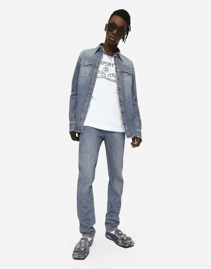 Dolce and Gabbana Denim Men Light Blue Wash Stretch Denim Shirt Multicolor Dolce and Gabbana Denim Men Light Blue Wash Stretch Denim Shirt Multicolor