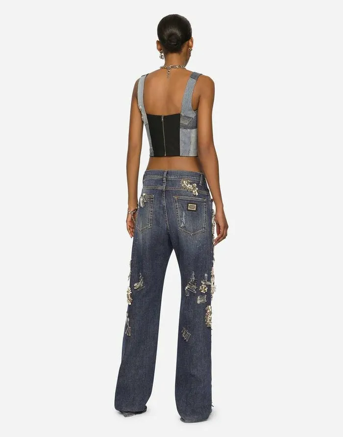 Dolce and Gabbana Denim Women Patchwork Denim Corset Multicolor Dolce and Gabbana Denim Women Patchwork Denim Corset Multicolor