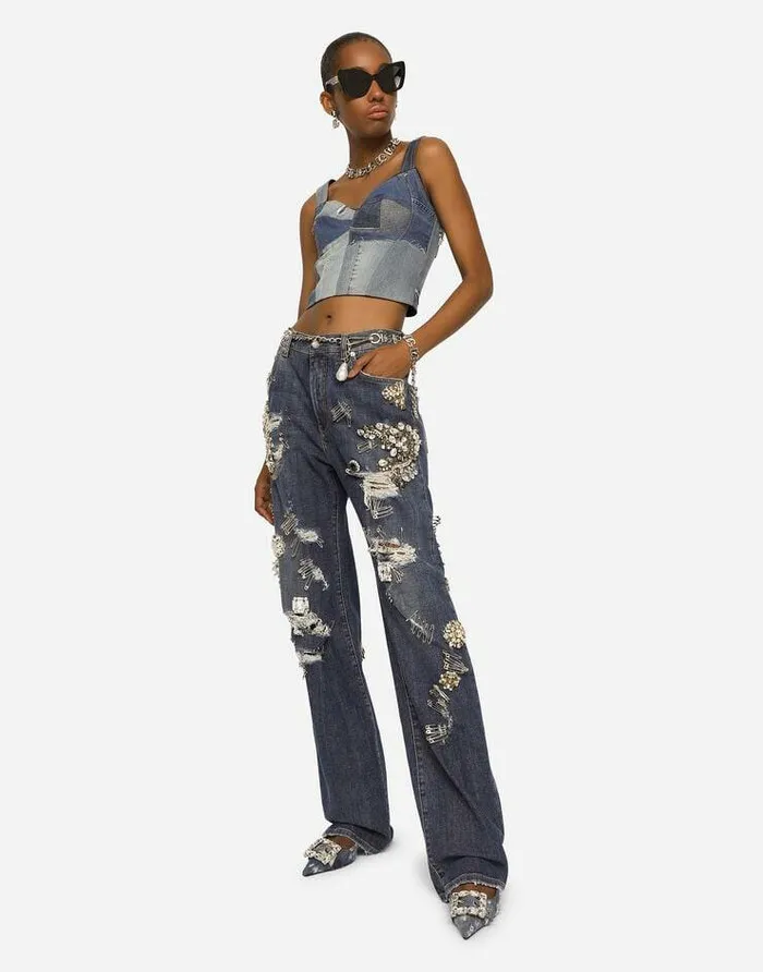Dolce and Gabbana Denim Women Patchwork Denim Corset Multicolor Dolce and Gabbana Denim Women Patchwork Denim Corset Multicolor