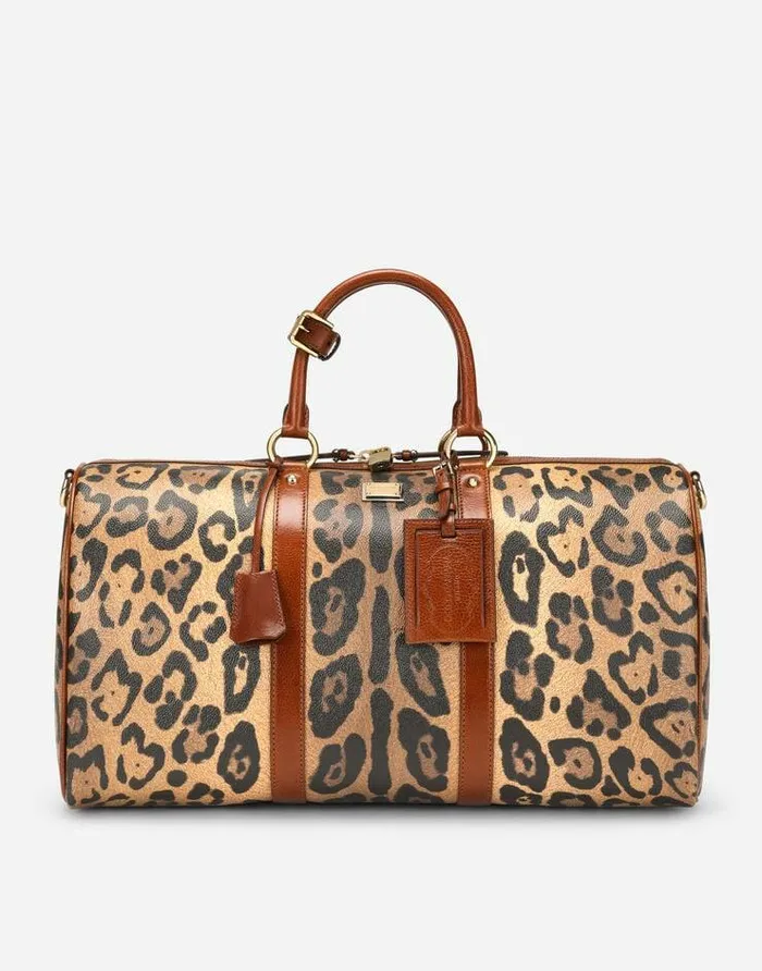 Dolce and Gabbana DGLeo Collection WomenMen Small Travel Bag In Leopardprint Crespo With Branded Plate Multicolor Dolce and Gabbana DGLeo Collection WomenMen Small Travel Bag In Leopardprint Crespo With Branded Plate Multicolor