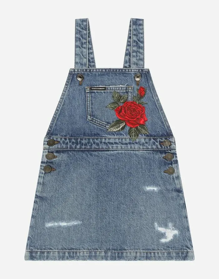 Dolce and Gabbana Dresses Children Denim Dungarees With Patch Azure