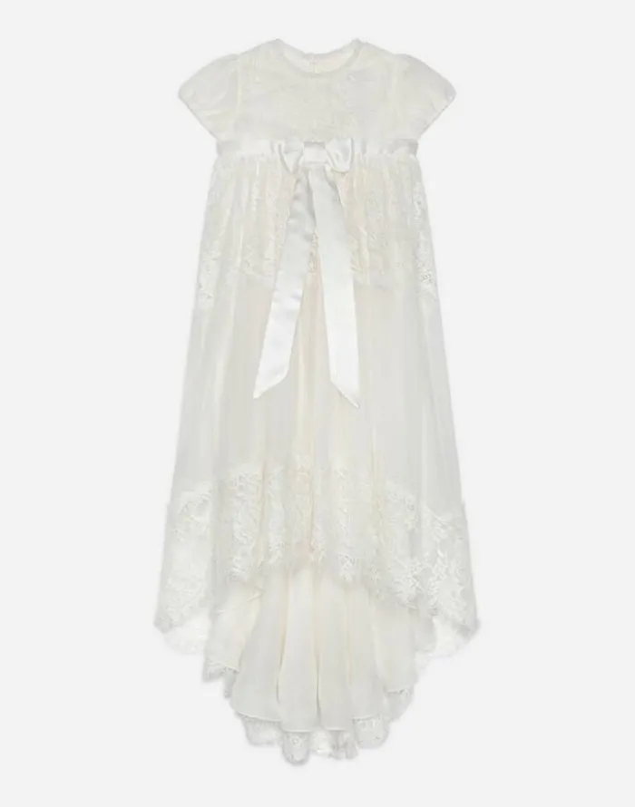 Dolce and Gabbana Dresses Children Long Silk Chiffon And Lace Dress White