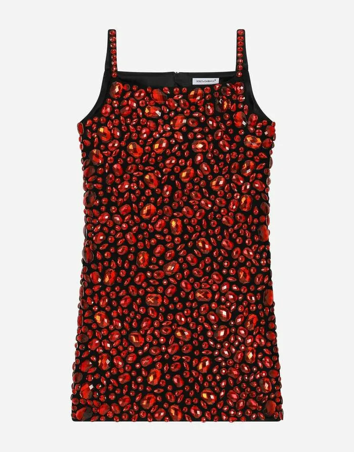 Dolce and Gabbana Dresses Children Sleeveless Dress With Fusible Rhinestones Multicolor