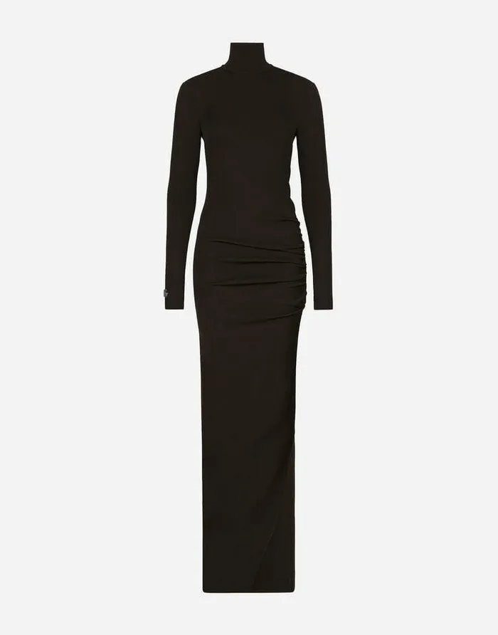 Dolce and Gabbana Dresses Women Long Jersey Milano Rib Dress Brown