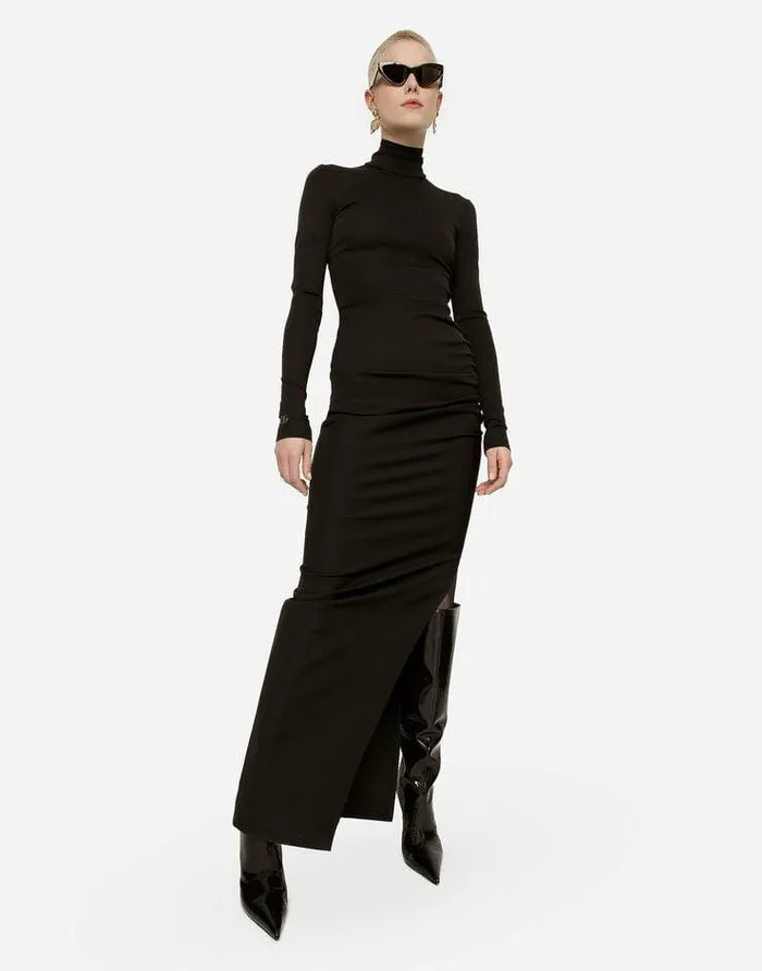 Dolce and Gabbana Dresses Women Long Jersey Milano Rib Dress Brown Dolce and Gabbana Dresses Women Long Jersey Milano Rib Dress Brown