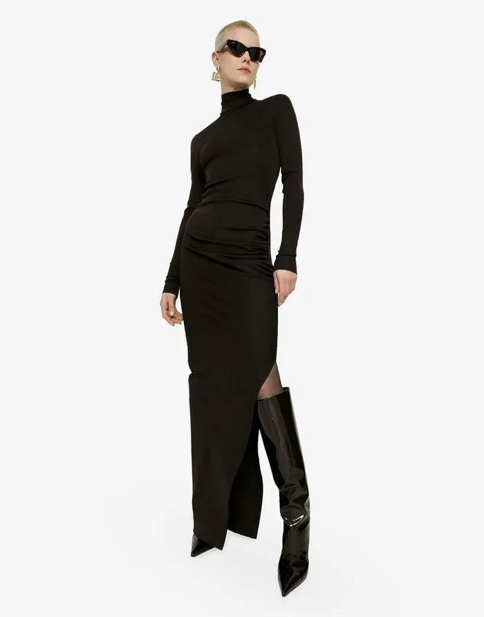 Dolce and Gabbana Dresses Women Long Jersey Milano Rib Dress Brown Dolce and Gabbana Dresses Women Long Jersey Milano Rib Dress Brown