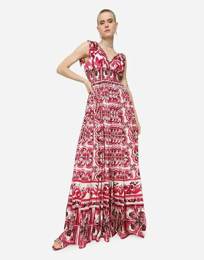 Dolce and Gabbana Dresses Women Long Majolicaprint Poplin Dress Multicolor Dolce and Gabbana Dresses Women Long Majolicaprint Poplin Dress Multicolor