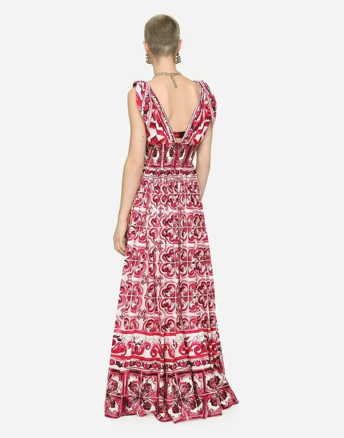 Dolce and Gabbana Dresses Women Long Majolicaprint Poplin Dress Multicolor Dolce and Gabbana Dresses Women Long Majolicaprint Poplin Dress Multicolor