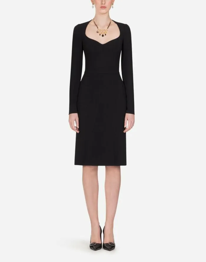 Dolce and Gabbana Dresses Women Longsleeved Cady Midi Dress Black Dolce and Gabbana Dresses Women Longsleeved Cady Midi Dress Black
