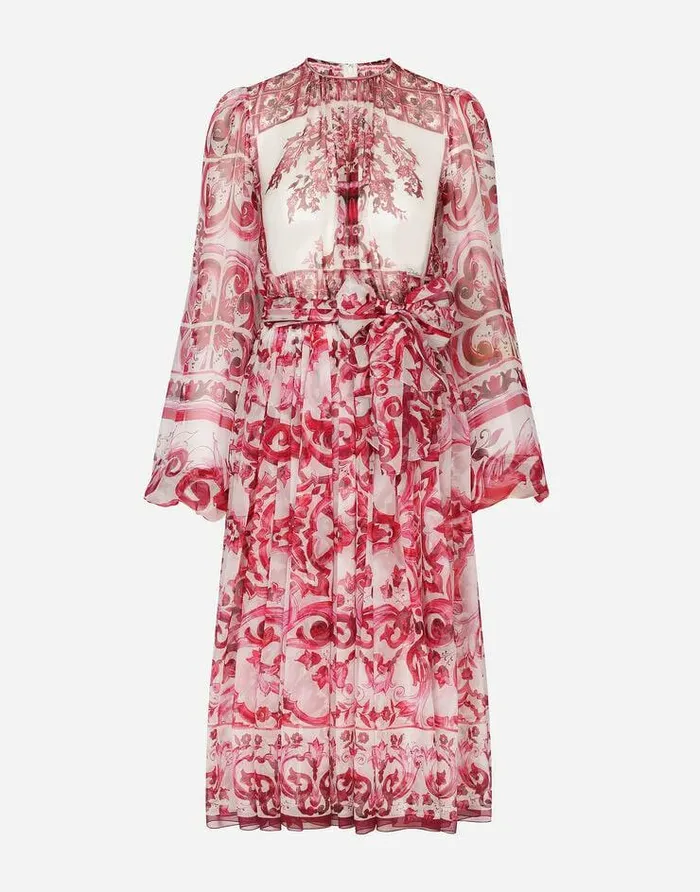 Dolce and Gabbana Dresses Women Majolicaprint Chiffon Midi Dress Multicolor