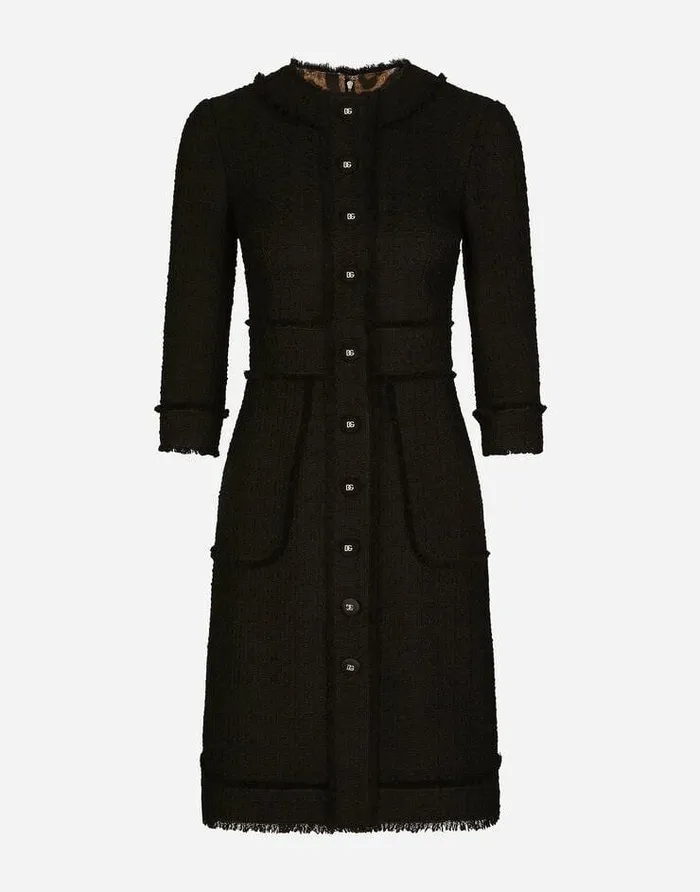 Dolce and Gabbana Dresses Women Raschel Tweed Midi Dress Black