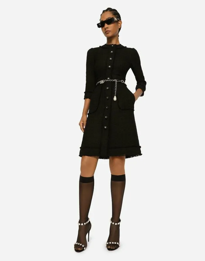 Dolce and Gabbana Dresses Women Raschel Tweed Midi Dress Black Dolce and Gabbana Dresses Women Raschel Tweed Midi Dress Black