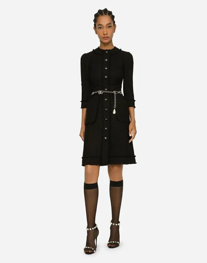 Dolce and Gabbana Dresses Women Raschel Tweed Midi Dress Black Dolce and Gabbana Dresses Women Raschel Tweed Midi Dress Black