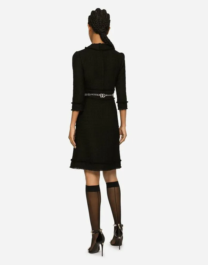 Dolce and Gabbana Dresses Women Raschel Tweed Midi Dress Black Dolce and Gabbana Dresses Women Raschel Tweed Midi Dress Black