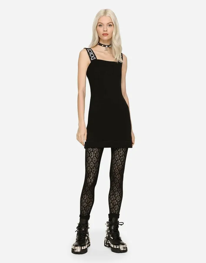 Dolce and Gabbana Dresses Women Short Full Milano Dress With Branded Straps Black Dolce and Gabbana Dresses Women Short Full Milano Dress With Branded Straps Black